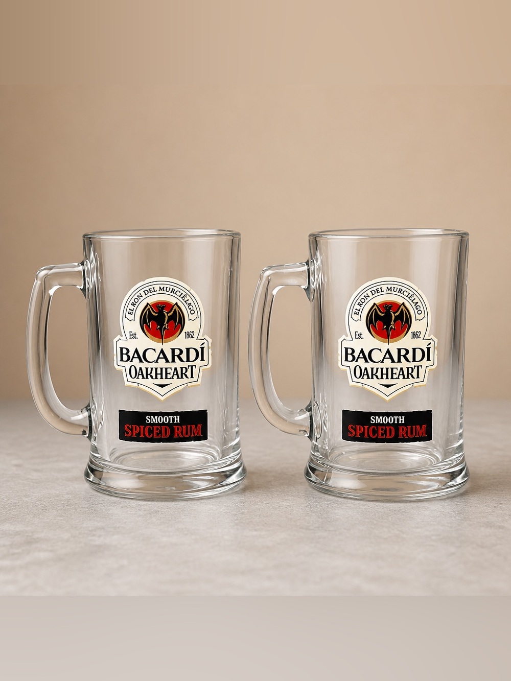 Bacardi Oakheart Smooth Spiced Rum glass set of 2 mugs